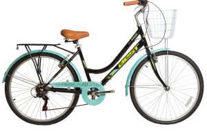 BICICLETA BEST BRANTA CITY ARO 26 ACERO 6V. V-BRAKE DAMA NEGRO/AMARILLO/CELESTE